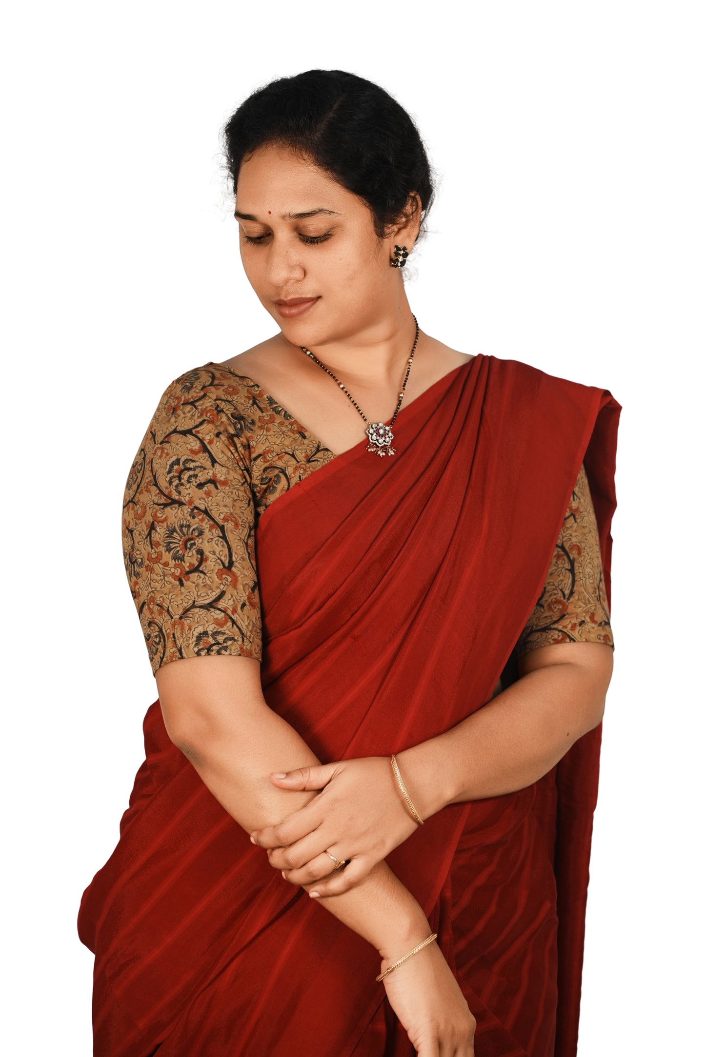 KALAMKARI ROUND NECK 10 INCH HANDS STRECHBLE BLOUSE