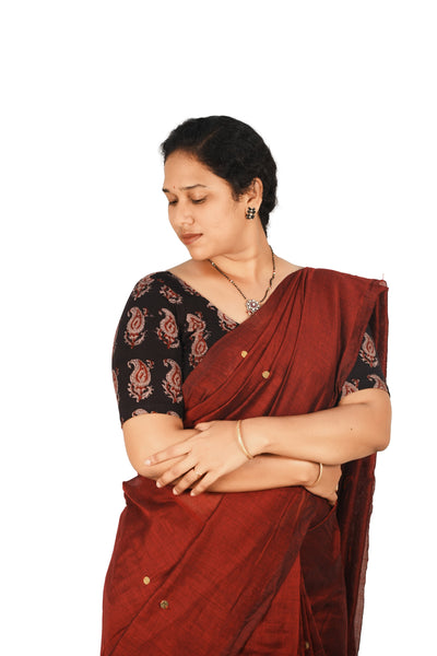 KALAMKARI ROUND NECK 10 INCH HANDS STRECHBLE BLOUSE
