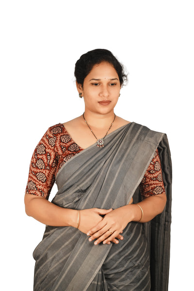 KALAMKARI ROUND NECK 10 INCH HANDS STRECHBLE BLOUSE