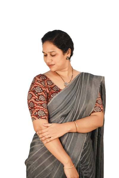 KALAMKARI ROUND NECK 10 INCH HANDS STRECHBLE BLOUSE
