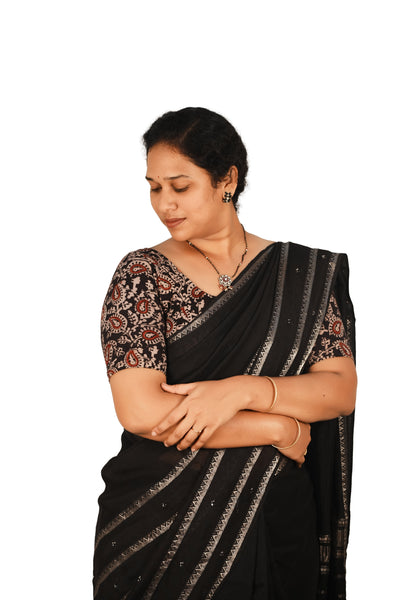 KALAMKARI ROUND NECK 10 INCH HANDS STRECHBLE BLOUSE