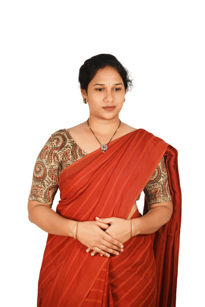 KALAMKARI ROUND NECK 10 INCH HANDS STRECHBLE BLOUSE