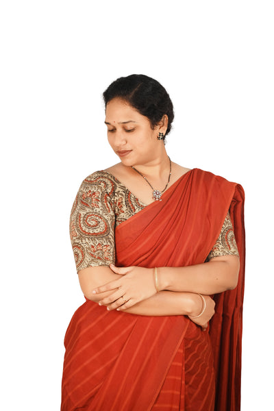 KALAMKARI ROUND NECK 10 INCH HANDS STRECHBLE BLOUSE