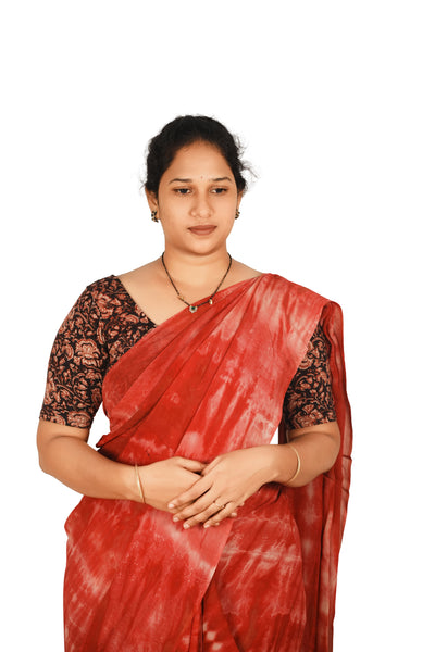 KALAMKARI ROUND NECK 10 INCH HANDS STRECHBLE BLOUSE