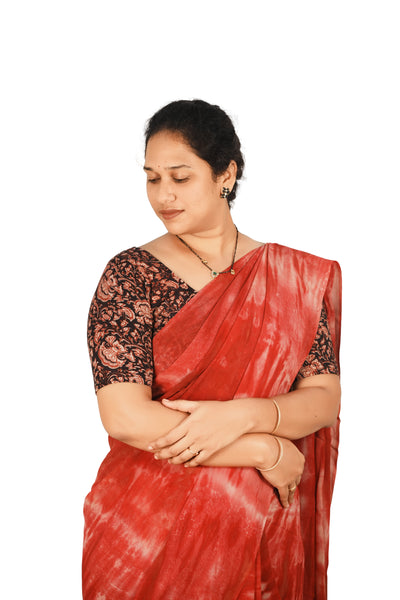 KALAMKARI ROUND NECK 10 INCH HANDS STRECHBLE BLOUSE