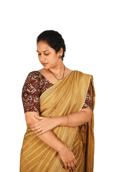 KALAMKARI ROUND NECK 10 INCH HANDS STRECHBLE BLOUSE