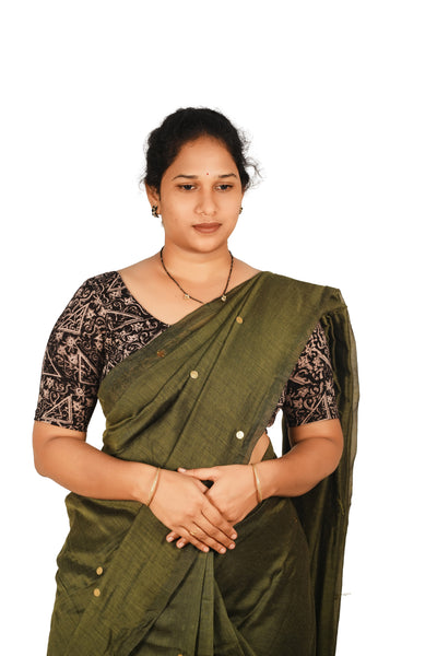 KALAMKARI ROUND NECK 10 INCH HANDS STRECHBLE BLOUSE