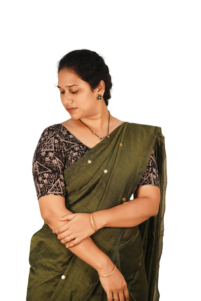 KALAMKARI ROUND NECK 10 INCH HANDS STRECHBLE BLOUSE