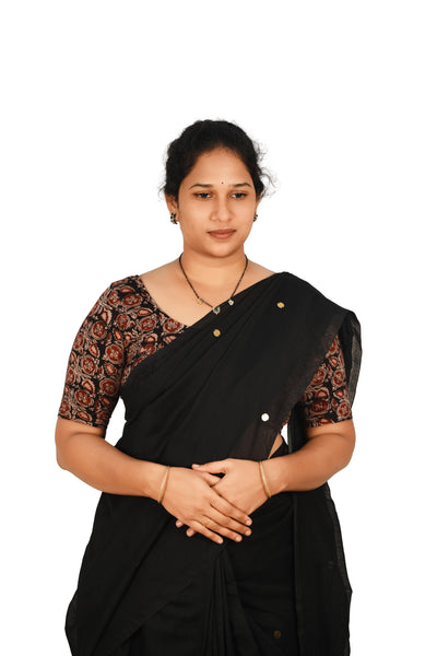 KALAMKARI ROUND NECK 10 INCH HANDS STRECHBLE BLOUSE
