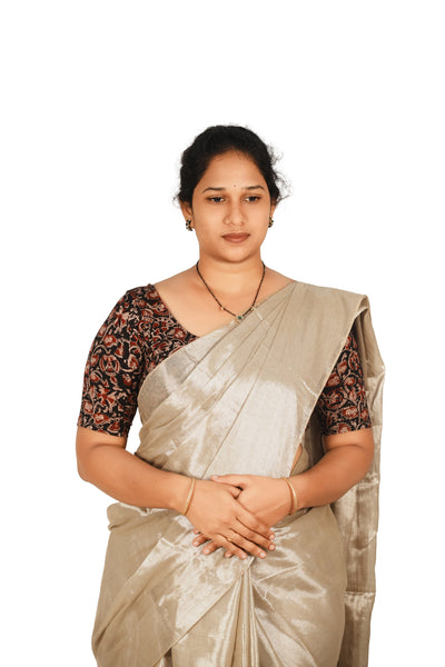 KALAMKARI ROUND NECK 10 INCH HANDS STRECHBLE BLOUSE