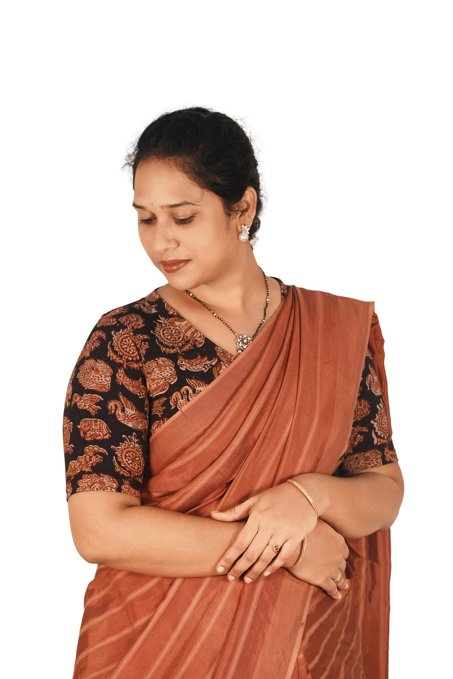 KALAMKARI V NECK 10 INCH HAND  STRECHBLE BLOUSE