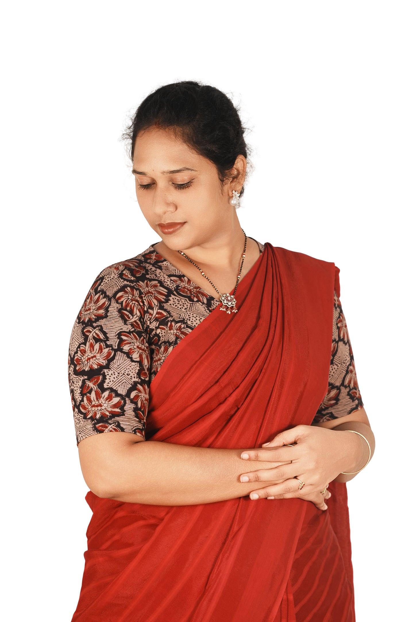 KALAMKARI V NECK 10 INCH HAND  STRECHBLE BLOUSE