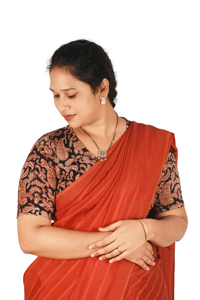 KALAMKARI V NECK 10 INCH HAND  STRECHBLE BLOUSE