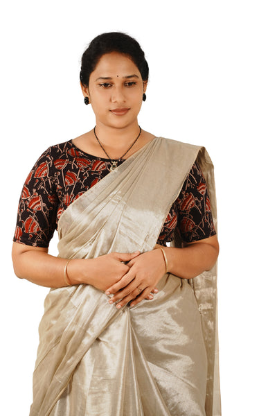 KALAMKARI BOAT NECK OPEN 10 HAND'S STREACHBLE  BLOUSE