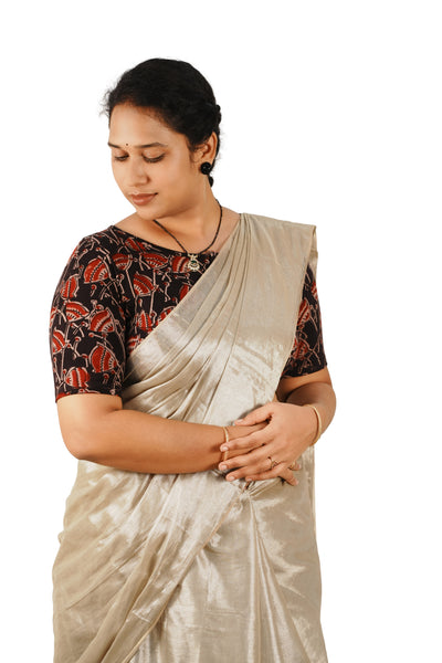 KALAMKARI BOAT NECK OPEN 10 HAND'S STREACHBLE  BLOUSE
