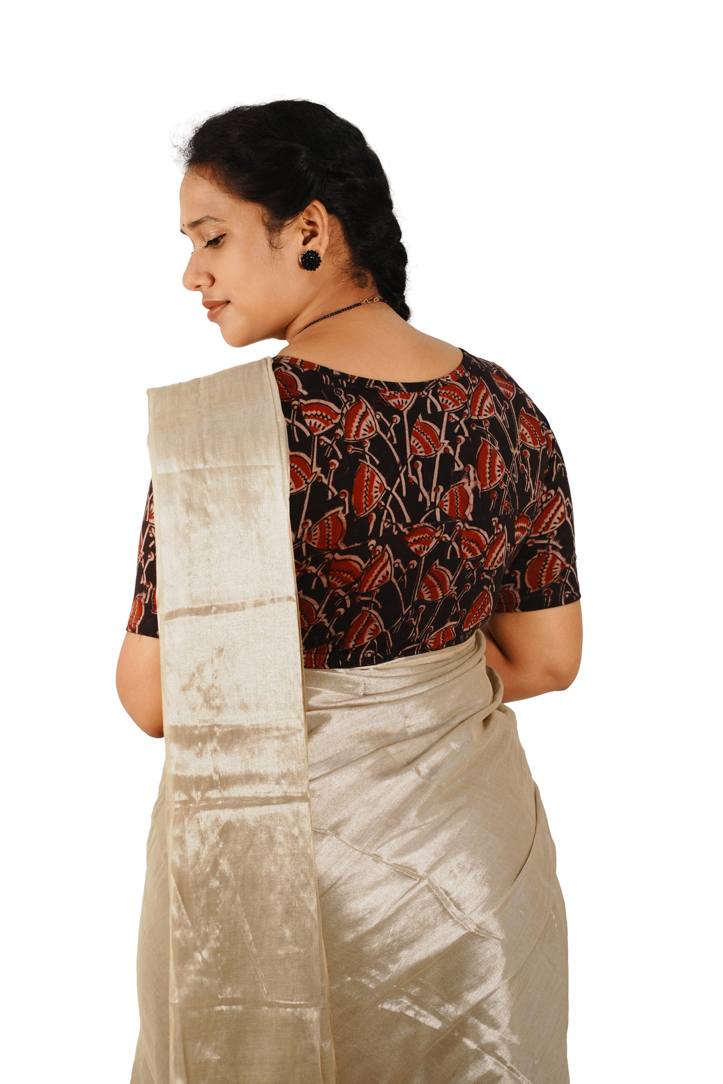 KALAMKARI BOAT NECK OPEN 10 HAND'S STREACHBLE  BLOUSE