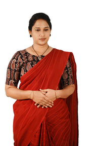 KALAMKARI BOAT NECK OPEN 10 HAND'S STREACHBLE  BLOUSE