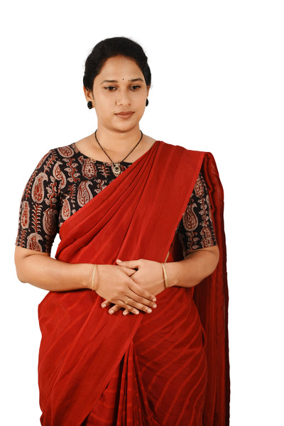 KALAMKARI BOAT NECK OPEN 10 HAND'S STREACHBLE  BLOUSE