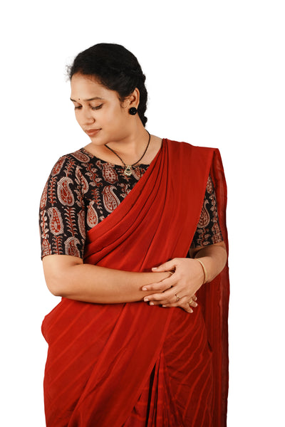 KALAMKARI BOAT NECK OPEN 10 HAND'S STREACHBLE  BLOUSE