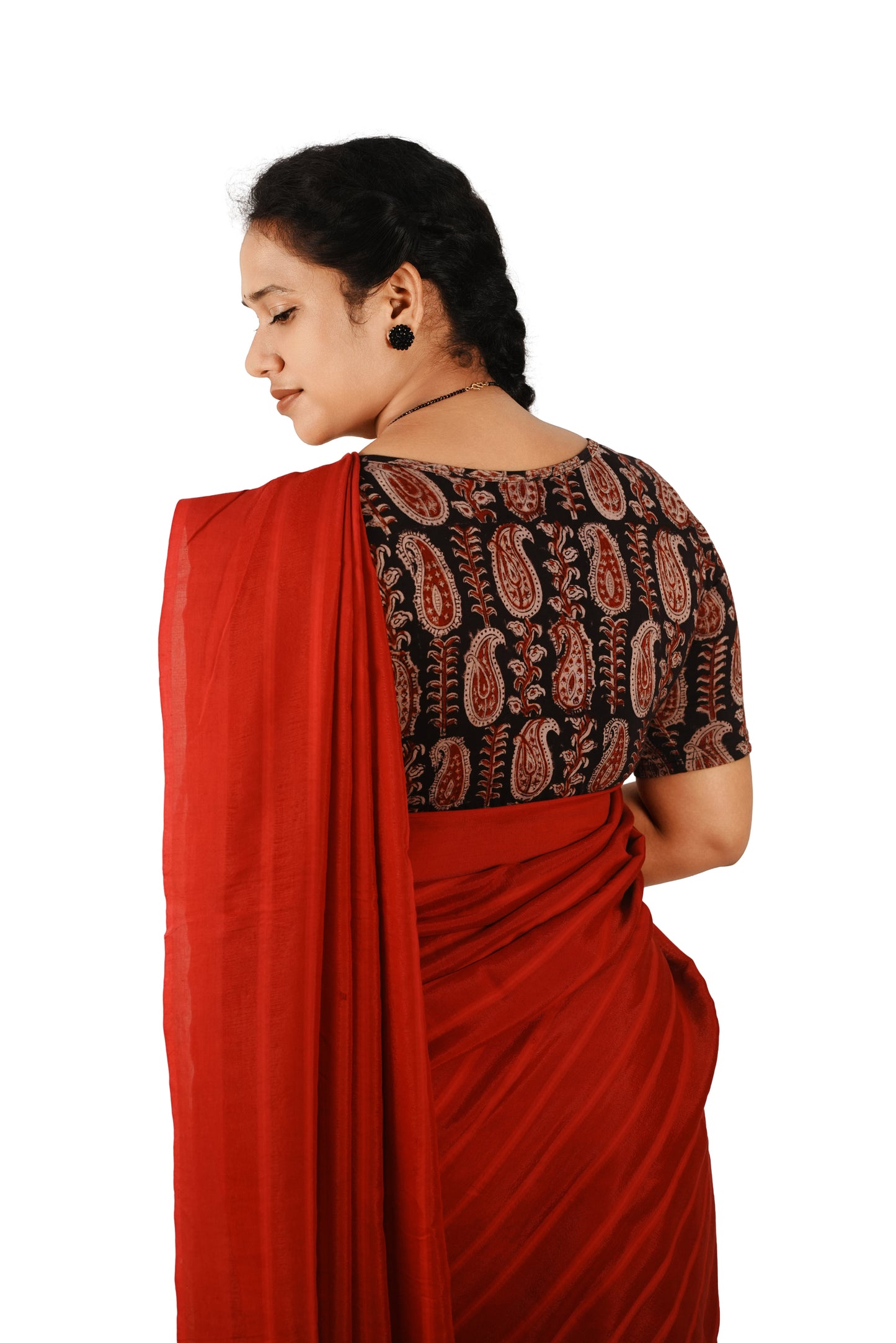 KALAMKARI BOAT NECK OPEN 10 HAND'S STREACHBLE  BLOUSE