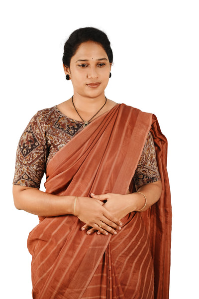 KALAMKARI BOAT NECK OPEN 10 HAND'S STREACHBLE  BLOUSE