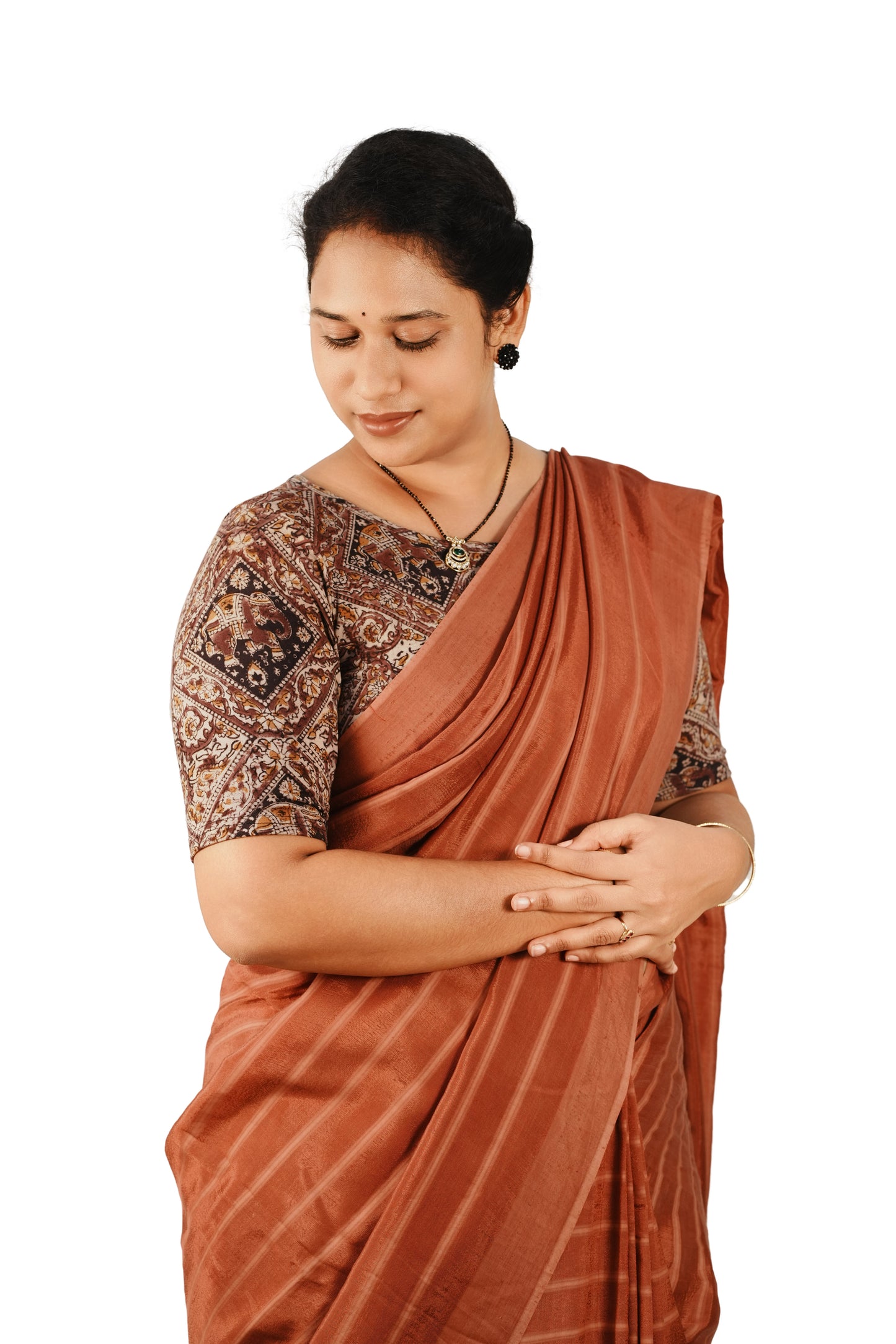 KALAMKARI BOAT NECK OPEN 10 HAND'S STREACHBLE  BLOUSE