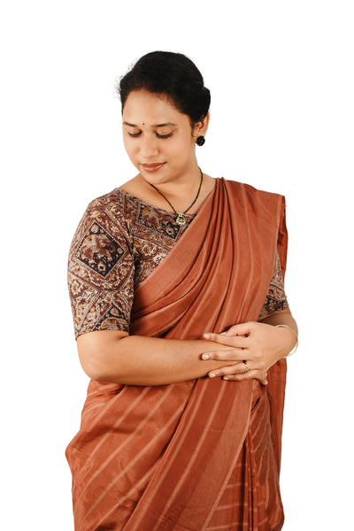 KALAMKARI BOAT NECK OPEN 10 HAND'S STREACHBLE  BLOUSE