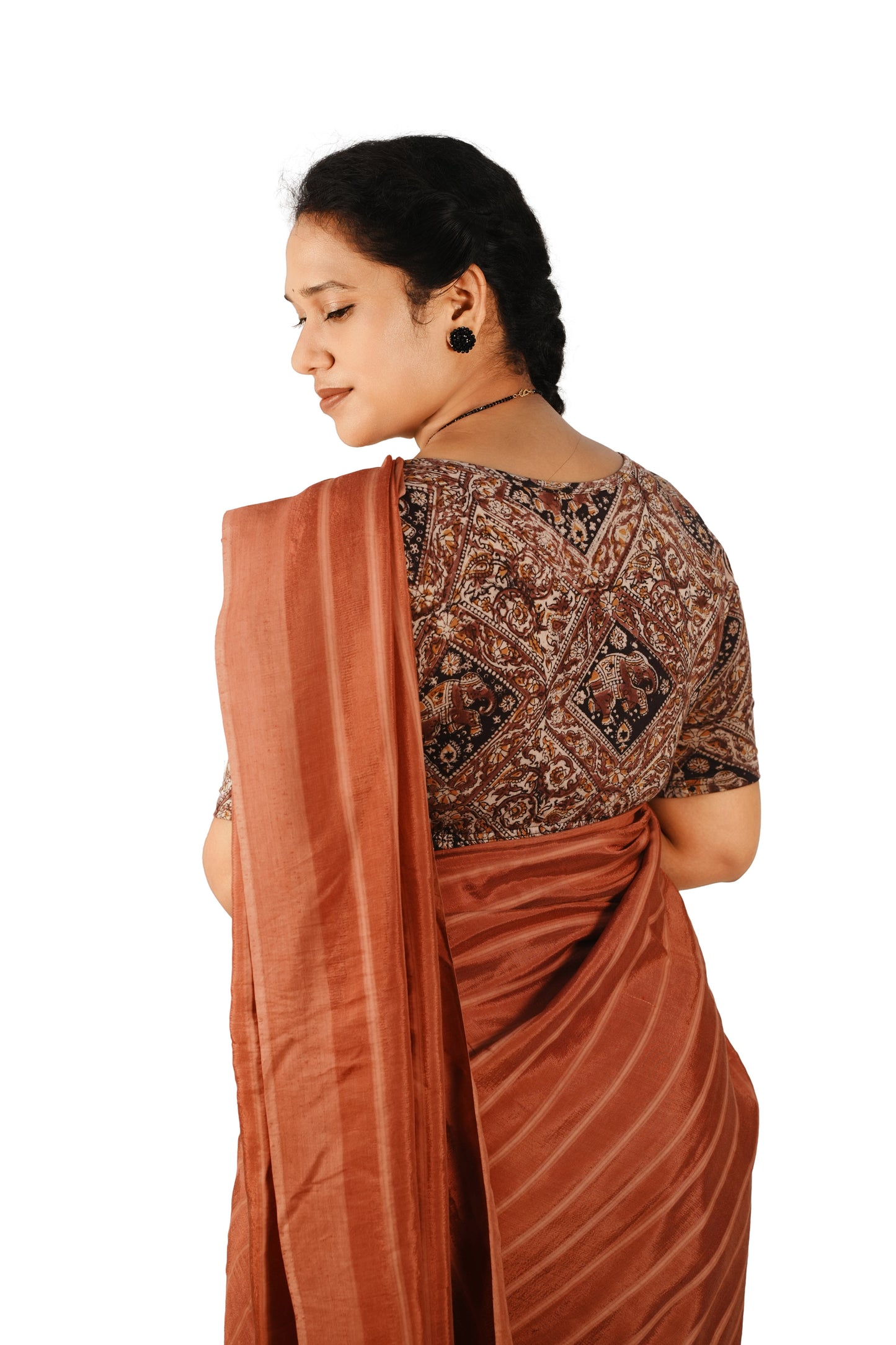 KALAMKARI BOAT NECK OPEN 10 HAND'S STREACHBLE  BLOUSE