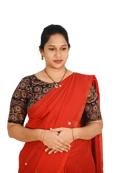 KALAMKARI BOAT NECK OPEN 10 HAND'S STREACHBLE  BLOUSE