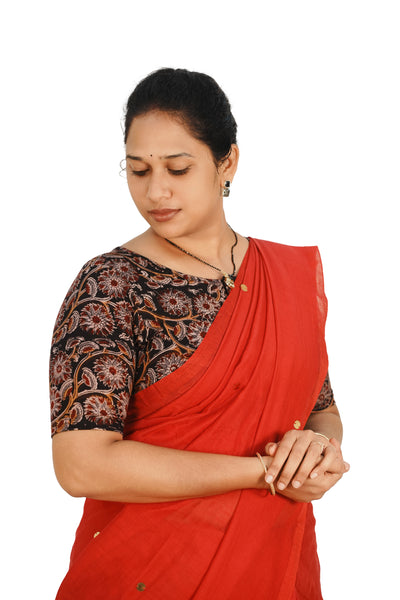 KALAMKARI BOAT NECK OPEN 10 HAND'S STREACHBLE  BLOUSE