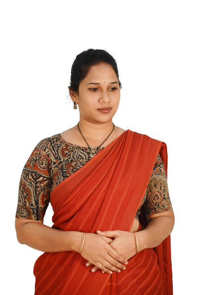 KALAMKARI BOAT NECK OPEN 10 HAND'S STREACHBLE  BLOUSE