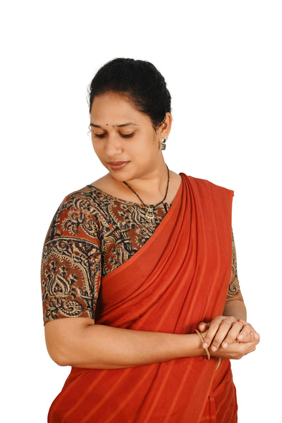 KALAMKARI BOAT NECK OPEN 10 HAND'S STREACHBLE  BLOUSE