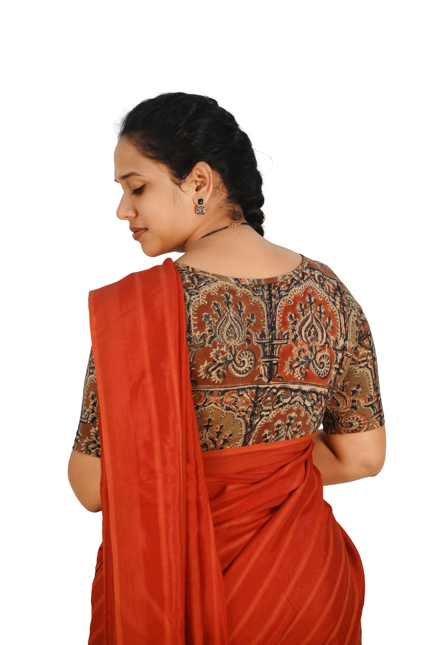 KALAMKARI BOAT NECK OPEN 10 HAND'S STREACHBLE  BLOUSE