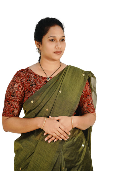 KALAMKARI BOAT NECK OPEN 10 HAND'S STREACHBLE  BLOUSE