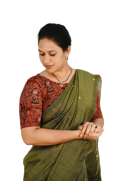 KALAMKARI BOAT NECK OPEN 10 HAND'S STREACHBLE  BLOUSE