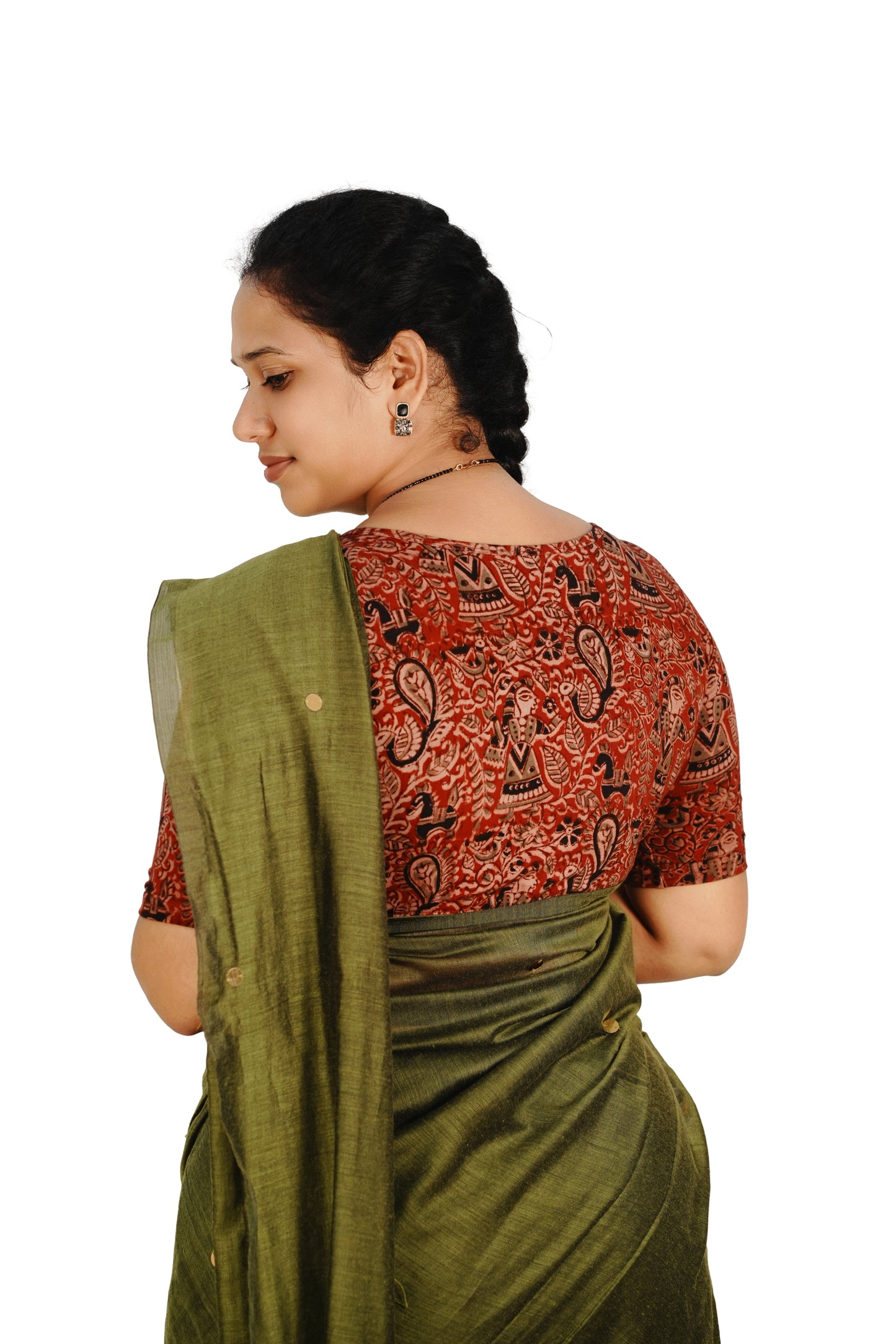KALAMKARI BOAT NECK OPEN 10 HAND'S STREACHBLE  BLOUSE