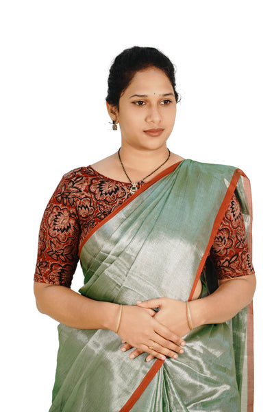 KALAMKARI BOAT NECK OPEN 10 HAND'S STREACHBLE  BLOUSE