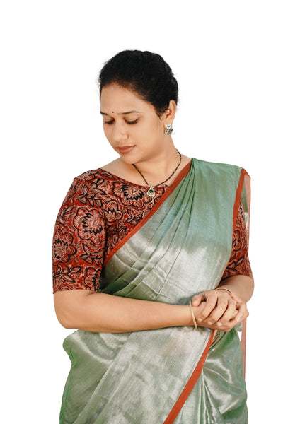 KALAMKARI BOAT NECK OPEN 10 HAND'S STREACHBLE  BLOUSE