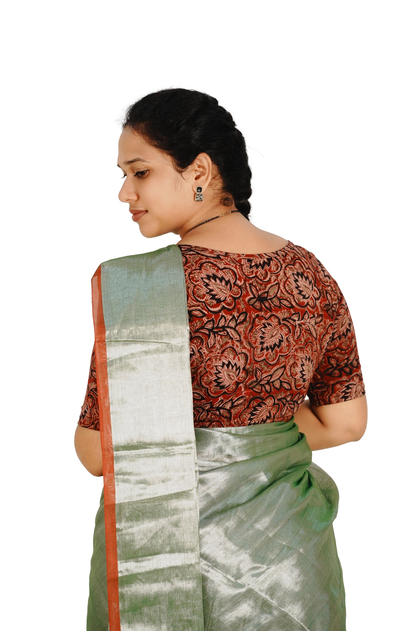KALAMKARI BOAT NECK OPEN 10 HAND'S STREACHBLE  BLOUSE