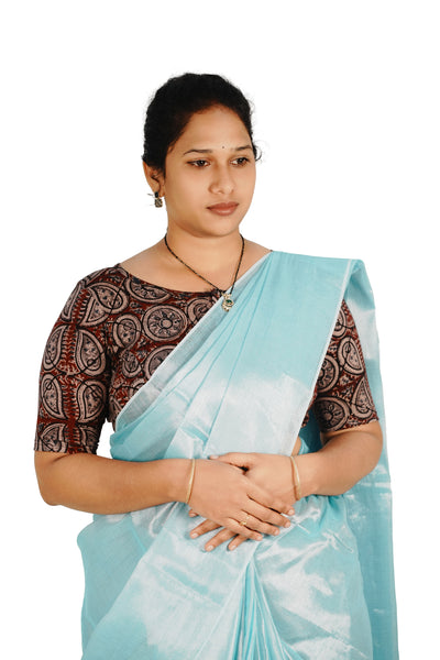 KALAMKARI BOAT NECK OPEN 10 HAND'S STREACHBLE  BLOUSE