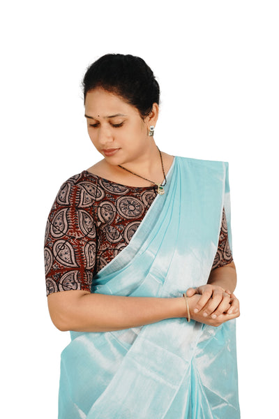 KALAMKARI BOAT NECK OPEN 10 HAND'S STREACHBLE  BLOUSE