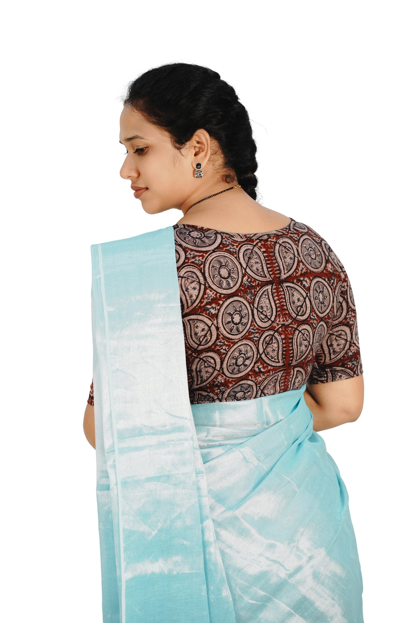 KALAMKARI BOAT NECK OPEN 10 HAND'S STREACHBLE  BLOUSE