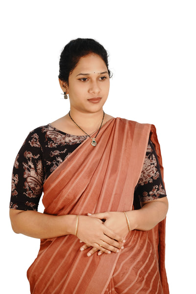 KALAMKARI BOAT NECK OPEN 10 HAND'S STREACHBLE  BLOUSE