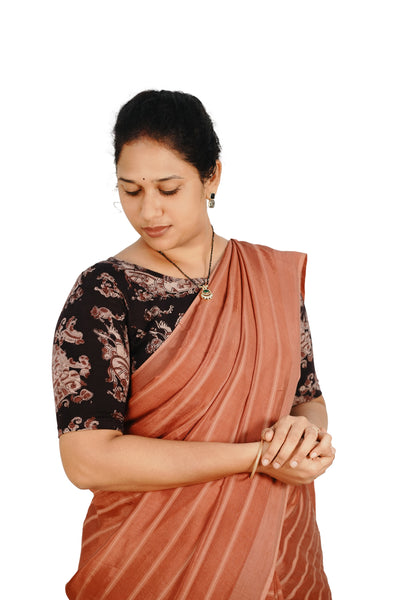 KALAMKARI BOAT NECK OPEN 10 HAND'S STREACHBLE  BLOUSE