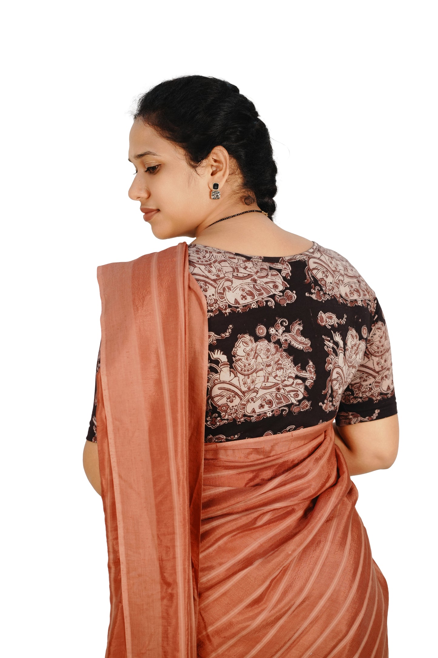 KALAMKARI BOAT NECK OPEN 10 HAND'S STREACHBLE  BLOUSE