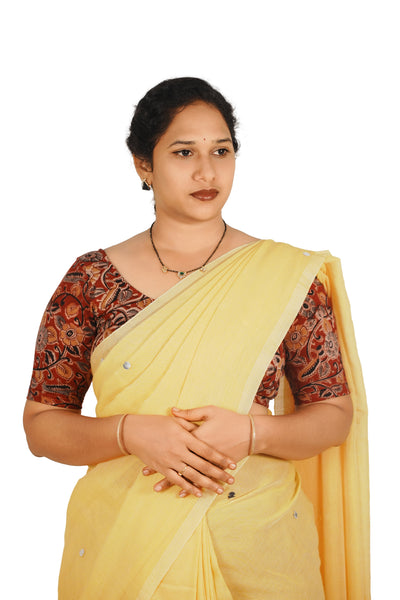 KALAMKARI ROUND NECK 10 INCH HANDS STRECHBLE BLOUSE