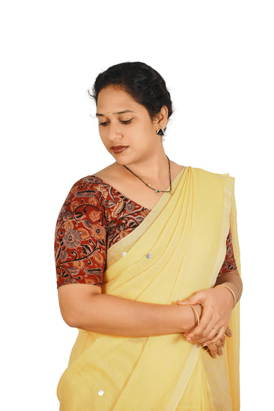 KALAMKARI ROUND NECK 10 INCH HANDS STRECHBLE BLOUSE
