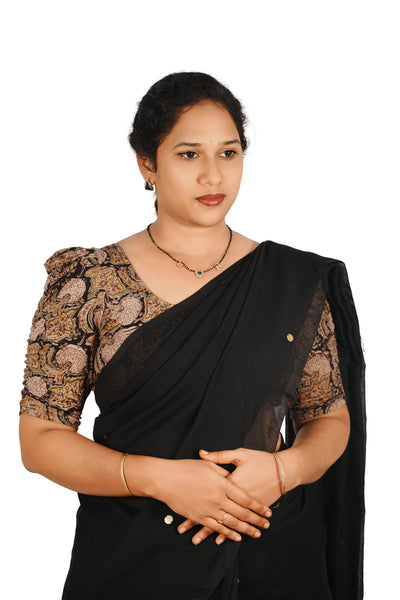 KALAMKARI BUTTA  ROUND NECK 10 INCH HANDS STRECHBLE BLOUSE