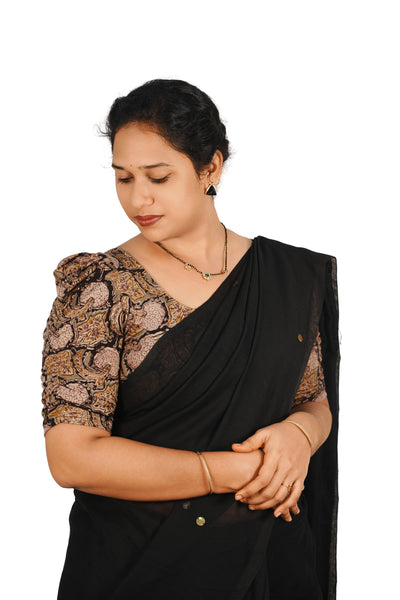KALAMKARI BUTTA  ROUND NECK 10 INCH HANDS STRECHBLE BLOUSE