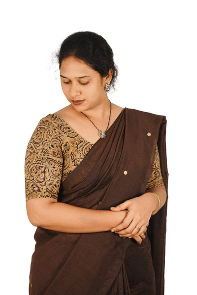 KALAMKARI ROUND NECK 10 INCH HANDS STRECHBLE BLOUSE